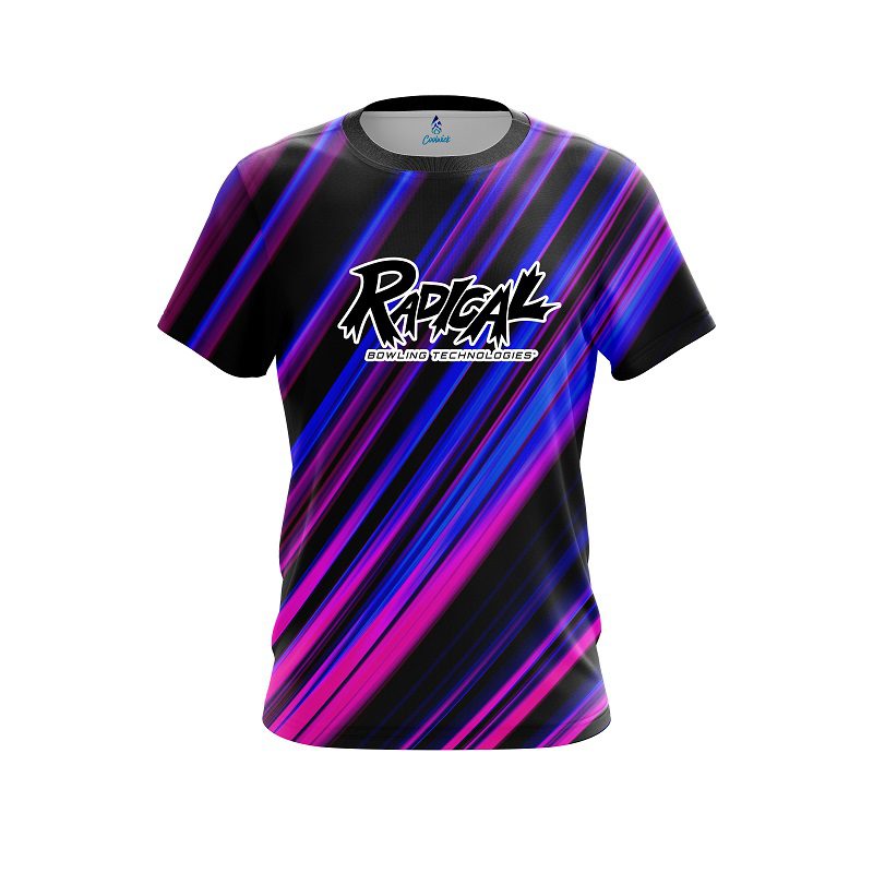 Radical Blue And Pink Digital Stripe CoolWick Bowling Jersey
