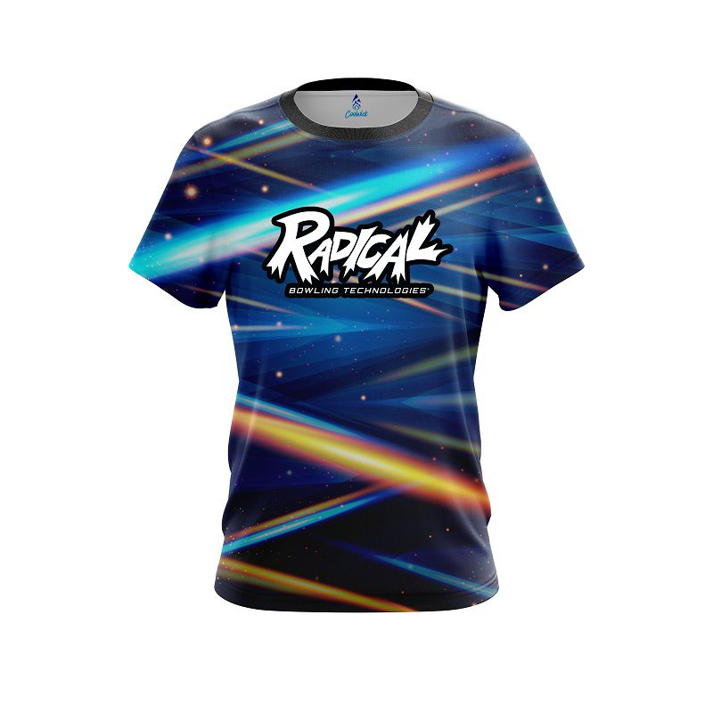 Radical Blue Futuristic Rays CoolWick Bowling Jersey
