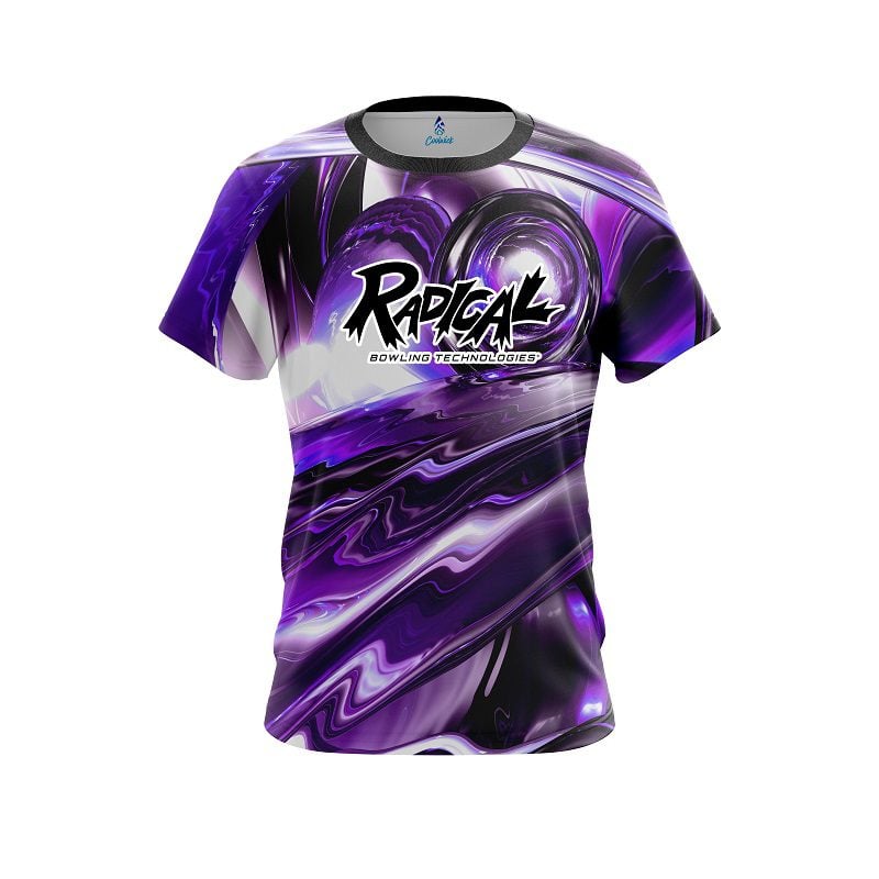 Radical Purple Futuristic Plasma Waves CoolWick Bowling Jersey