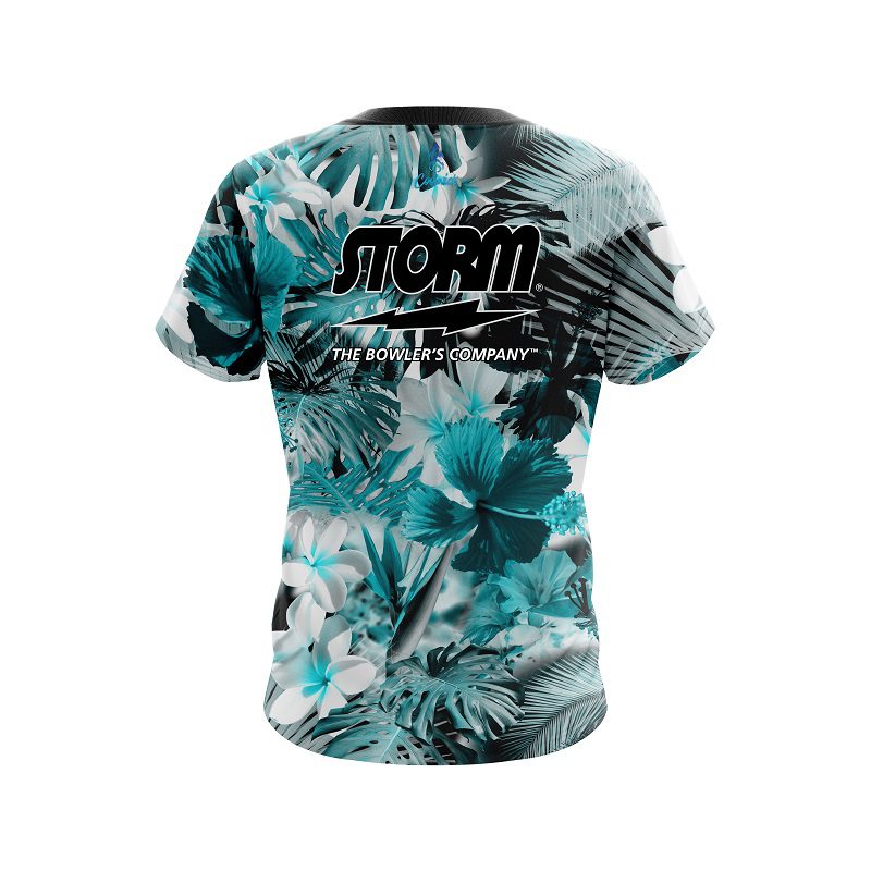 Storm Aqua Tropical Leafs Effect Semi-Custom CoolWick Bowling Jersey - Image 2