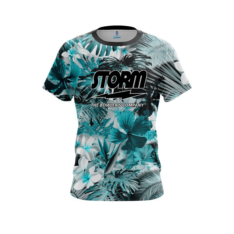 Storm Aqua Tropical Leafs Effect Semi-Custom CoolWick Bowling Jersey