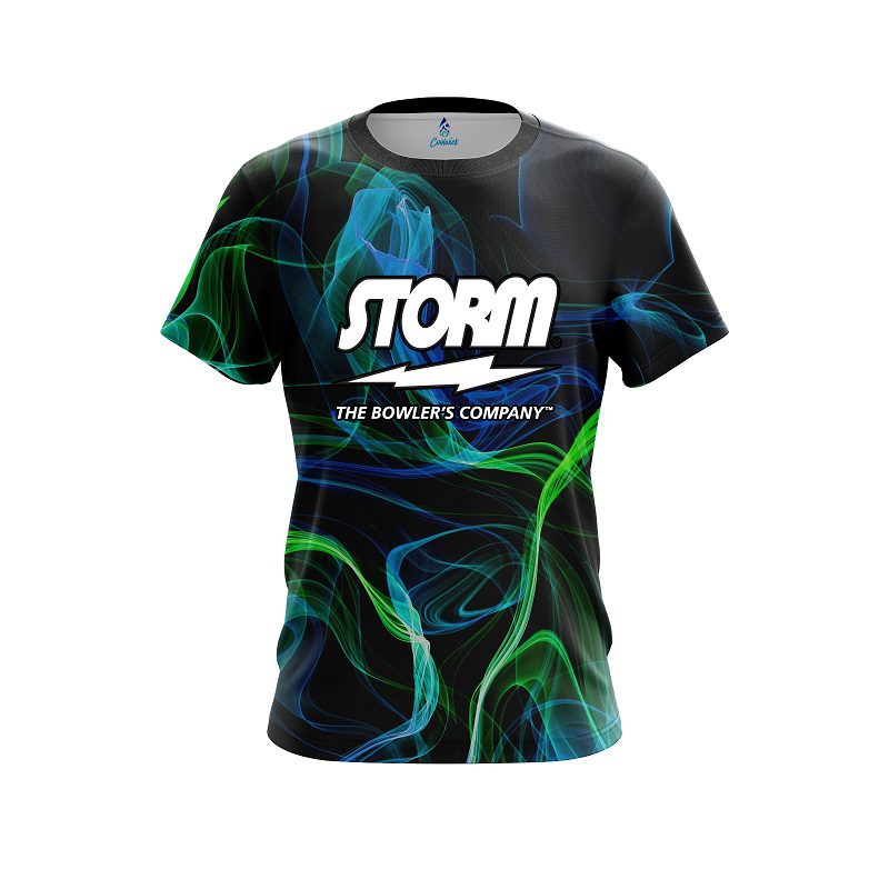 Storm Blue Green Smoke Semi-Custom CoolWick Bowling Jersey