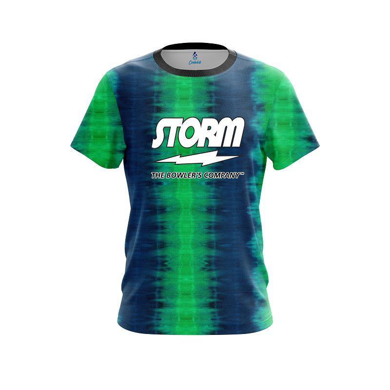 Storm Blue And Green Tie Dye CoolWick Bowling Jersey