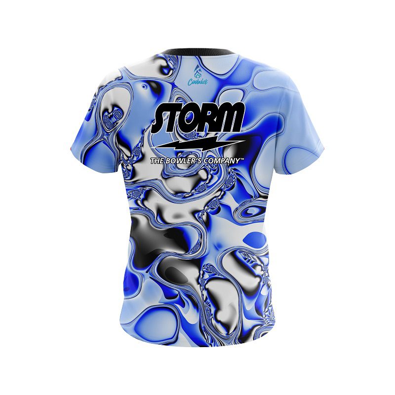 Storm Blue And White Liquid Canvas Semi-Custom CoolWick Bowling Jersey - Image 2