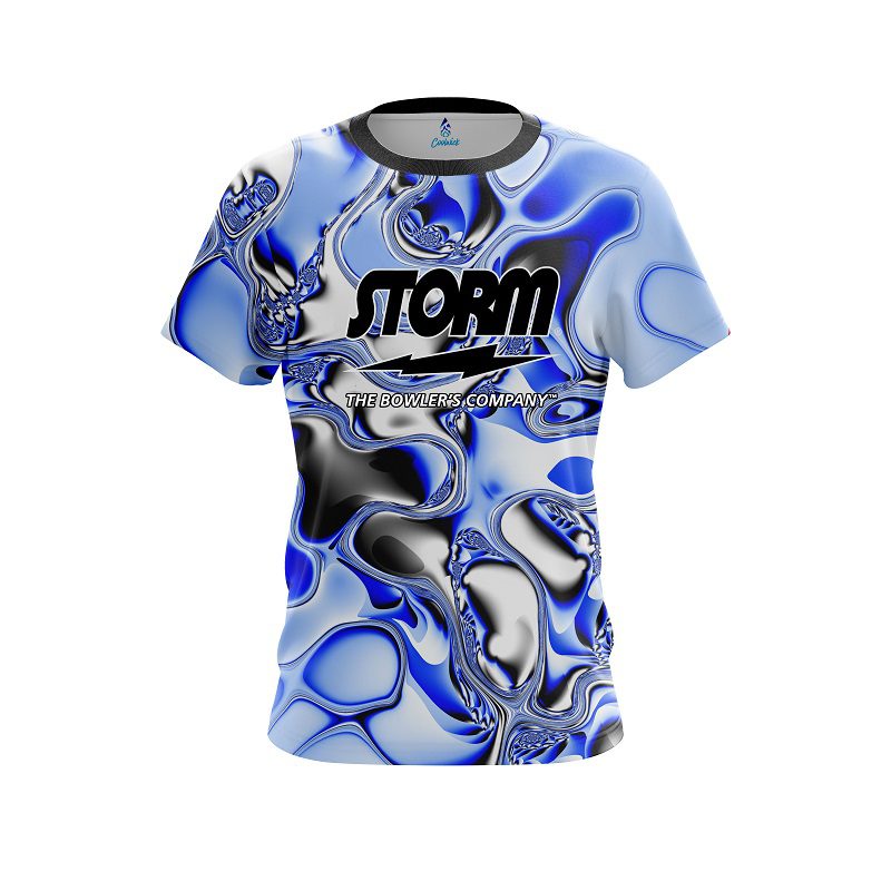 Storm Blue And White Liquid Canvas Semi-Custom CoolWick Bowling Jersey