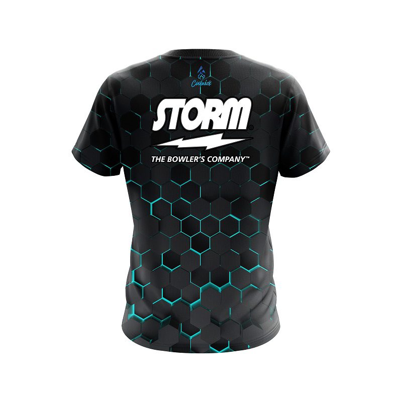 Storm Aqua Honeycomb Fusion Semi-Custom CoolWick Bowling Jersey - Image 2