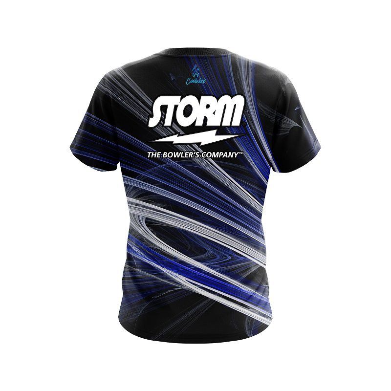 Storm Blue Motion Swirl Semi-Custom CoolWick Bowling Jersey - Image 2