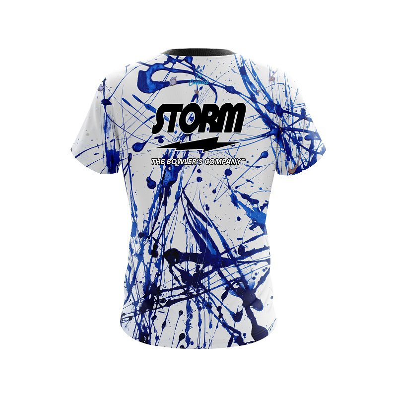 Storm Blue Paint Splash Semi-Custom CoolWick Bowling Jersey - Image 2