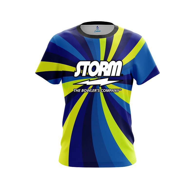 Storm Blue And Yellow Color Swirl CoolWick Bowling Jersey