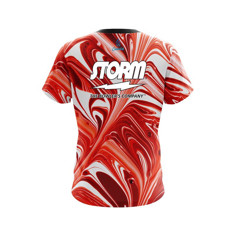 Storm Deep Red And White Liquid Swirls Semi-Custom CoolWick Bowling Jersey - Image 2
