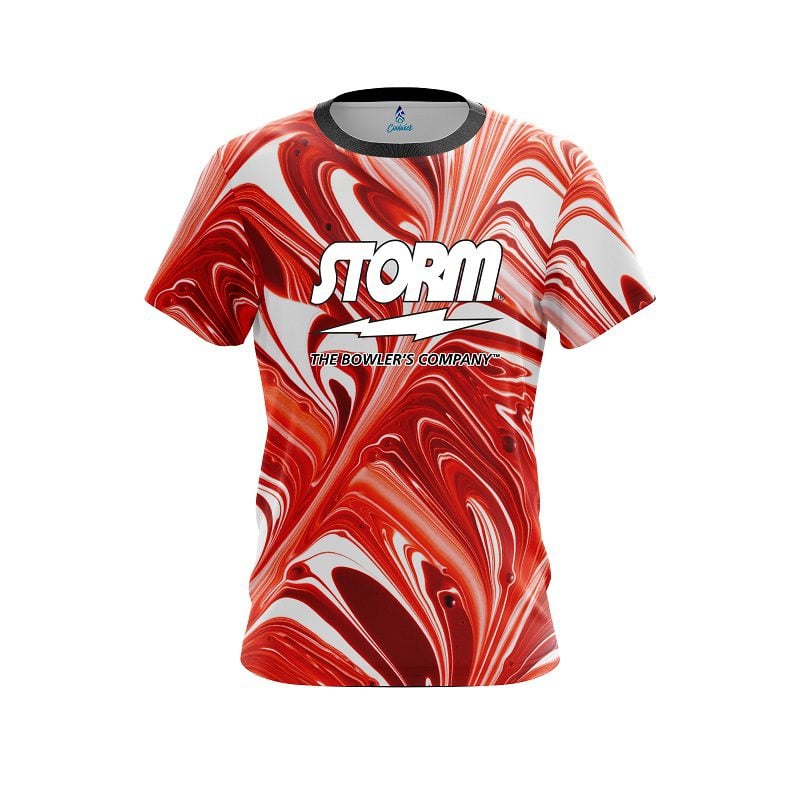 Storm Deep Red And White Liquid Swirls Semi-Custom CoolWick Bowling Jersey