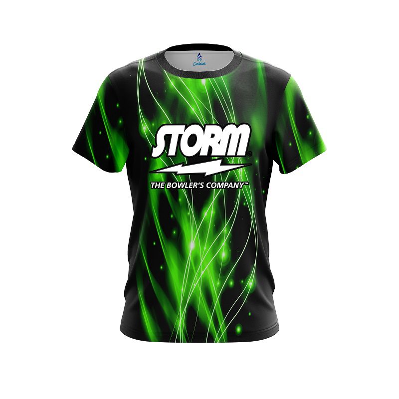 Storm Green Spiral Waves CoolWick Bowling Jersey