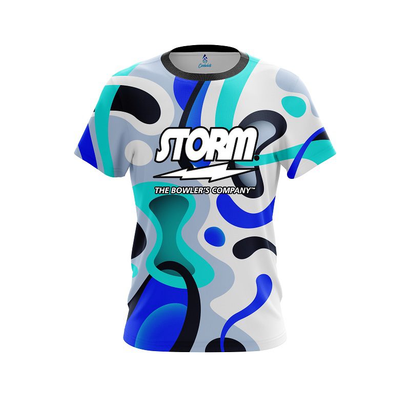 Storm Modern Art Blue CoolWick Bowling Jersey