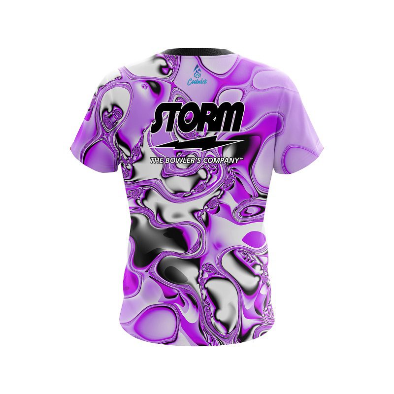 Storm Purple And White Liquid Canvas Semi-Custom CoolWick Bowling Jersey - Image 2