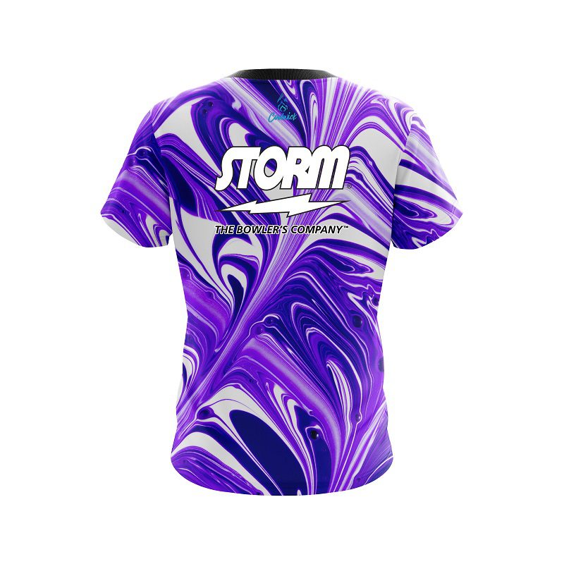 Storm Purple And White Liquid Swirls Semi-Custom CoolWick Bowling Jersey - Image 2