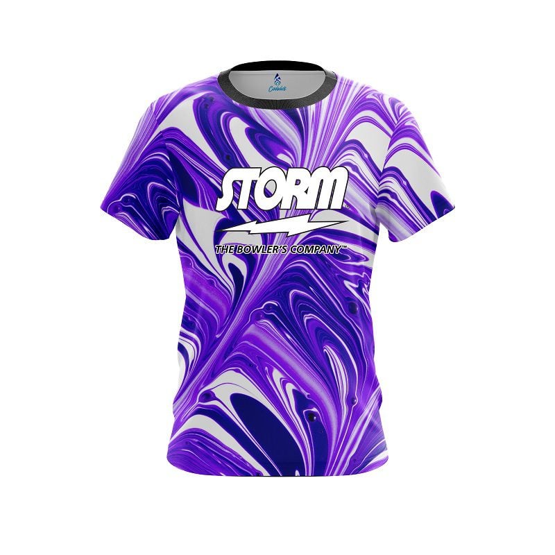 Storm Purple And White Liquid Swirls Semi-Custom CoolWick Bowling Jersey