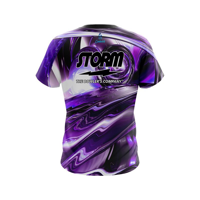 Storm Purple Futuristic Plasma Waves Semi-Custom CoolWick Bowling Jersey - Image 2
