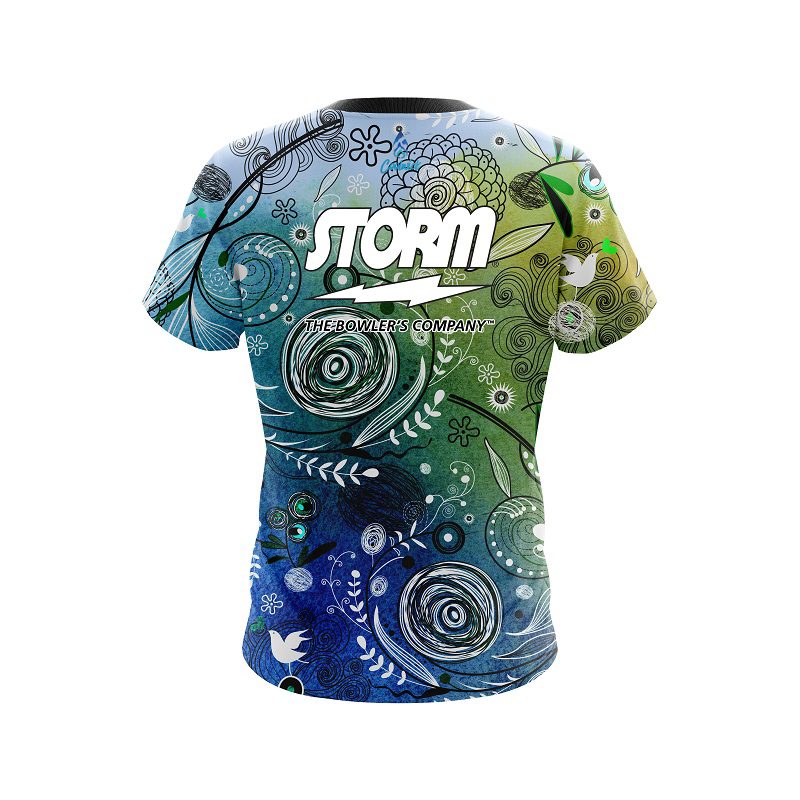 Storm Watercolor Floral Art Semi-Custom CoolWick Bowling Jersey - Image 2