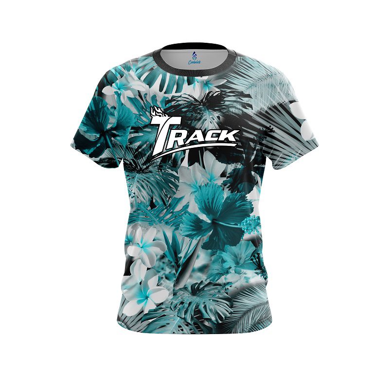 Track Aqua Tropical Leafs Effect CoolWick Bowling Jersey