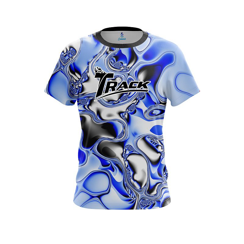 Track Blue And White Liquid Canvas CoolWick Bowling Jersey