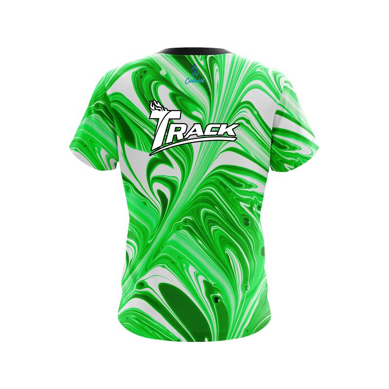 Track Green And White Liquid Swirls CoolWick Bowling Jersey - Image 2