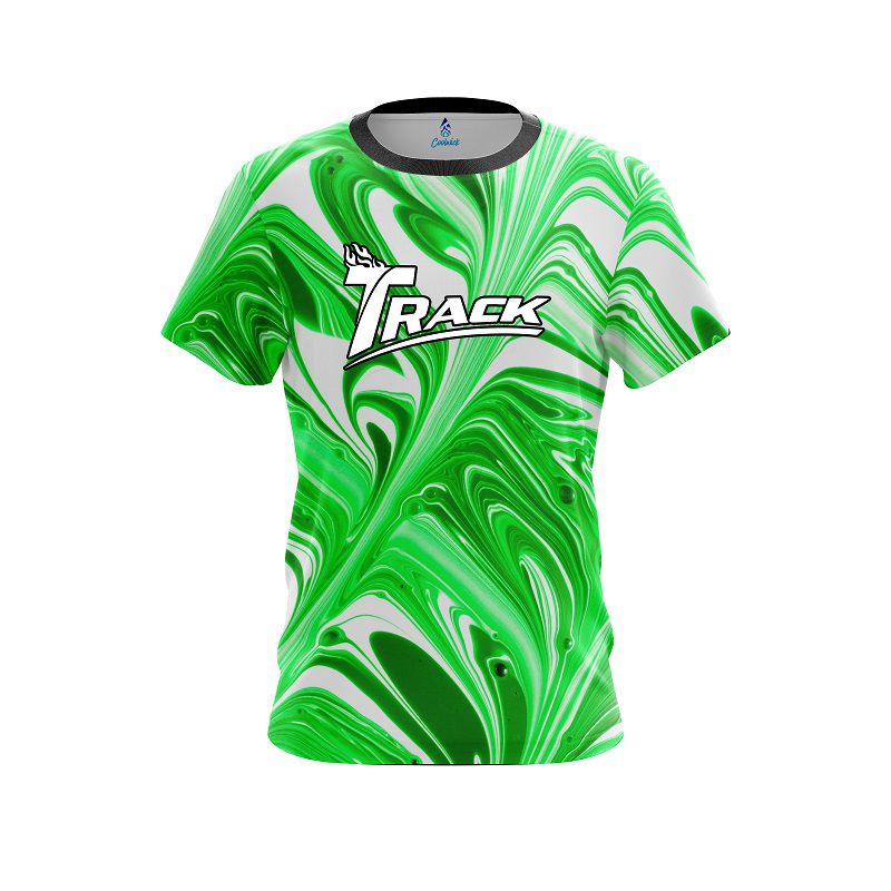 Track Green And White Liquid Swirls CoolWick Bowling Jersey