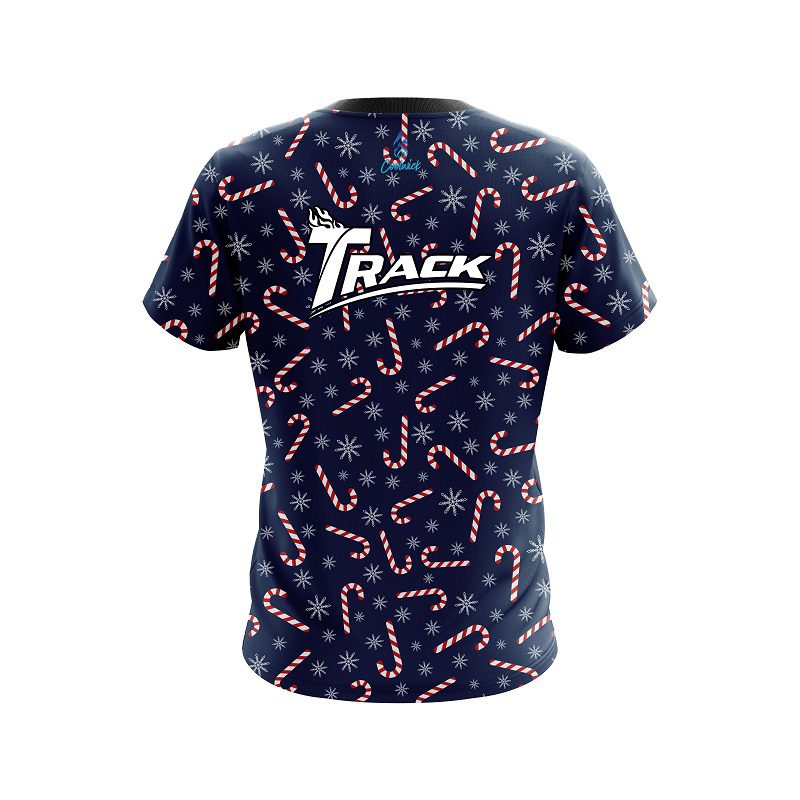 Track Snowy Candy Cane CoolWick Bowling Jersey - Image 2