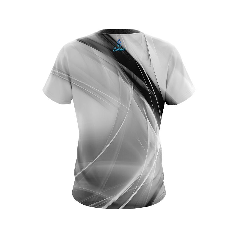Plain Wavy Black And White Swirl Semi-Custom CoolWick Bowling Jersey - Image 2