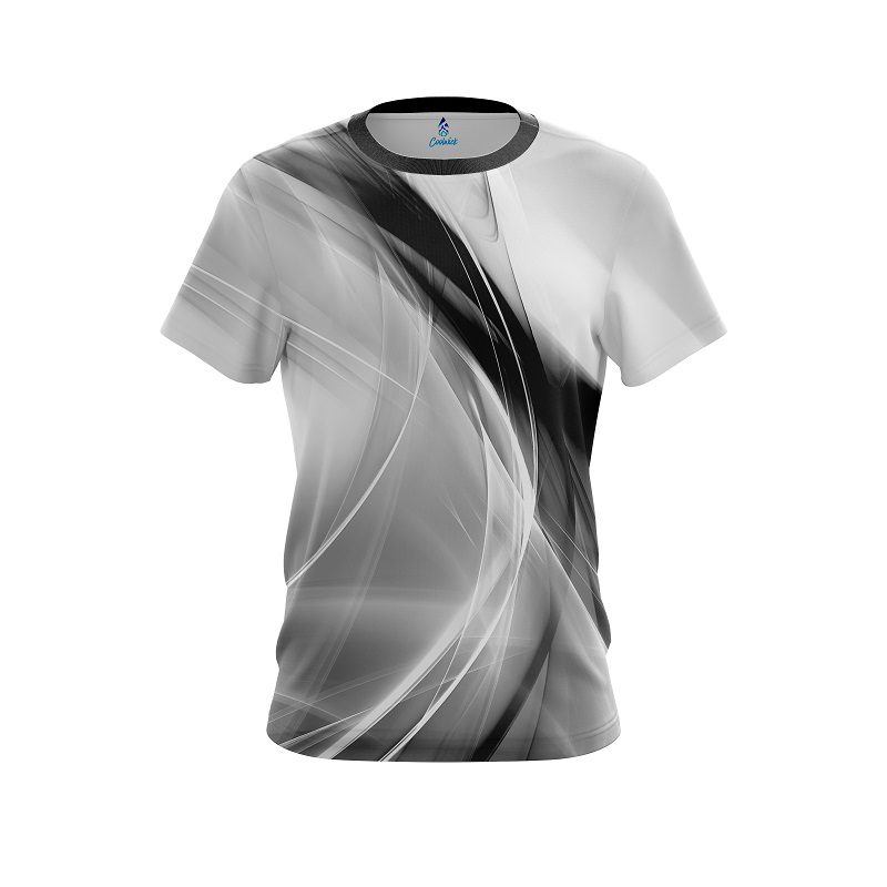 Plain Wavy Black And White Swirl Semi-Custom CoolWick Bowling Jersey