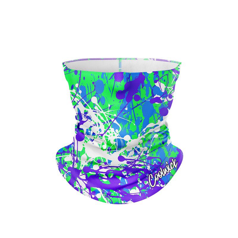 Paint Splatter Purple Green CoolWick Neck Gaiter All-In-1