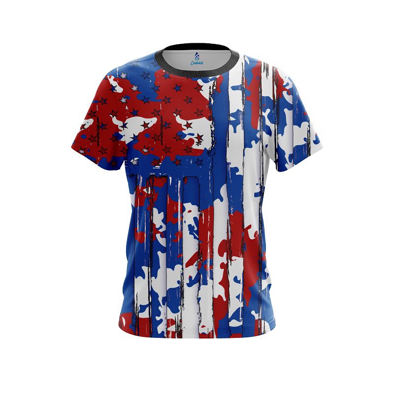 Red White and Blue American Camo Spots Semi-Custom CoolWick Bowling Jersey