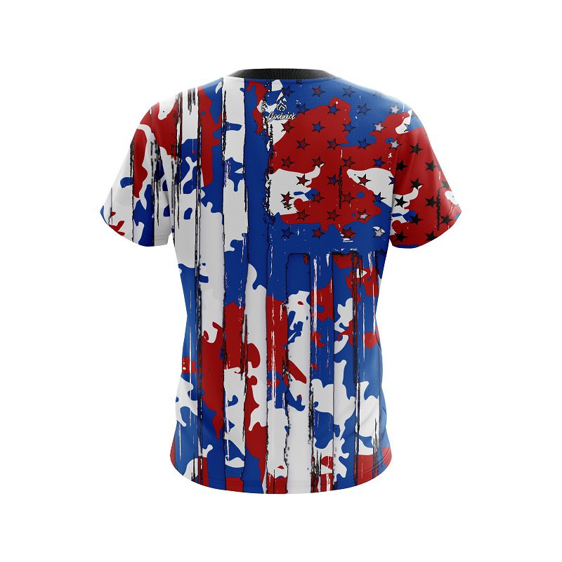 Red White and Blue American Camo Spots Semi-Custom CoolWick Bowling Jersey - Image 2