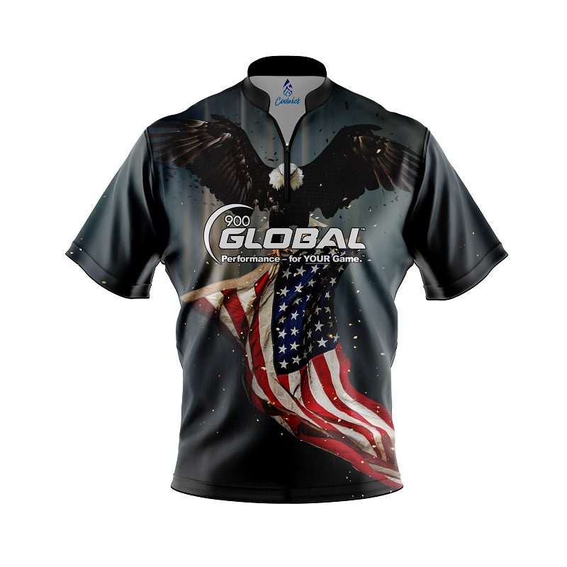 900 Global American Eagle Quick Ship CoolWick Sash Zip Bowling Jersey