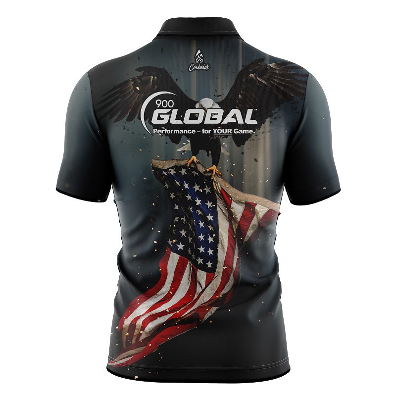 900 Global American Eagle Quick Ship CoolWick Sash Zip Bowling Jersey - Image 2
