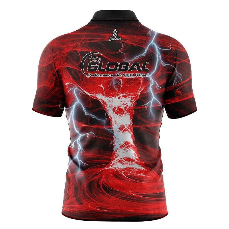 900 Global Electrical Tornado Red Quick Ship CoolWick Sash Zip Bowling Jersey - Image 2