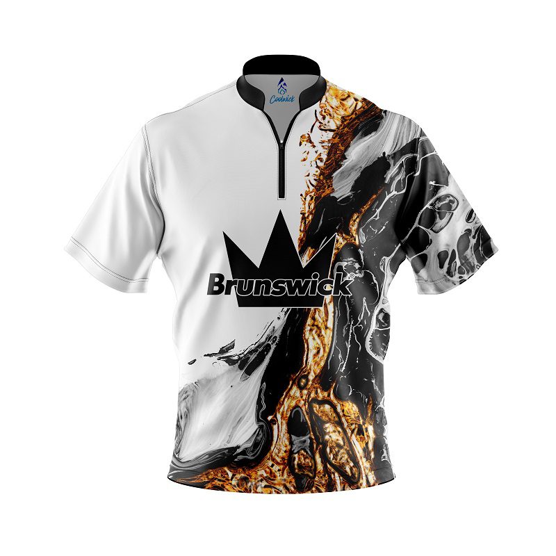 Brunswick Black And Gold Liquid Marble Quick Ship CoolWick Sash Zip Bowling Jersey