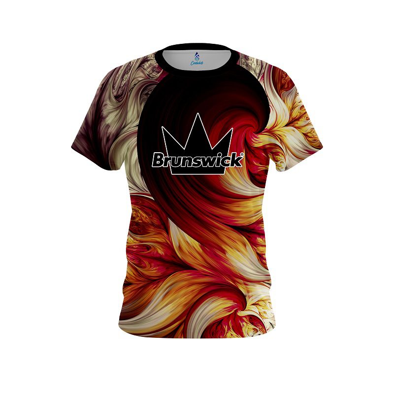 Image of Brunswick Orange Vortex Swirl Quick Ship CoolWick Crew Neck Bowling Jersey