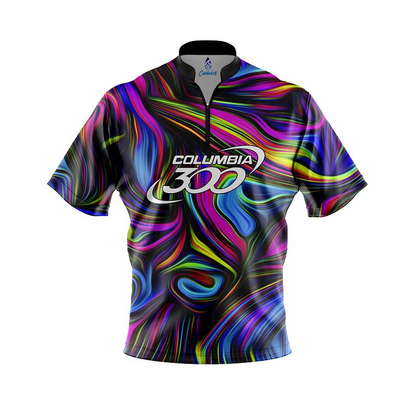 Image of Columbia 300 Psychedelic Swirl Quick Ship CoolWick Sash Zip Bowling Jersey