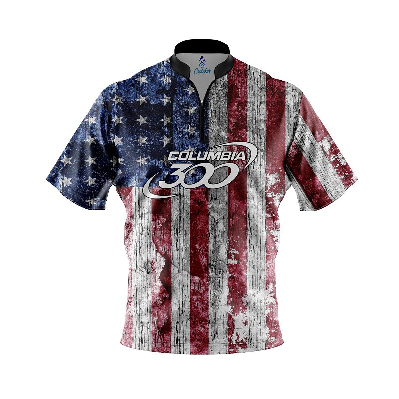 Image of Columbia 300 Rustic Flag Quick Ship CoolWick Sash Zip Bowling Jersey