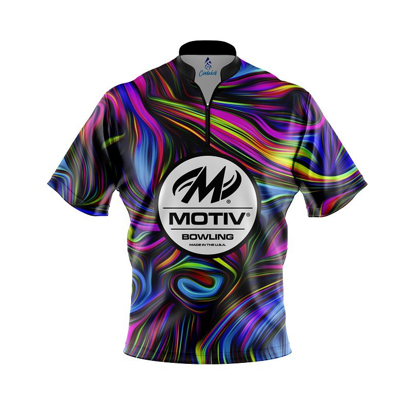 Motiv Psychedelic Swirl Quick Ship CoolWick Sash Zip Bowling Jersey