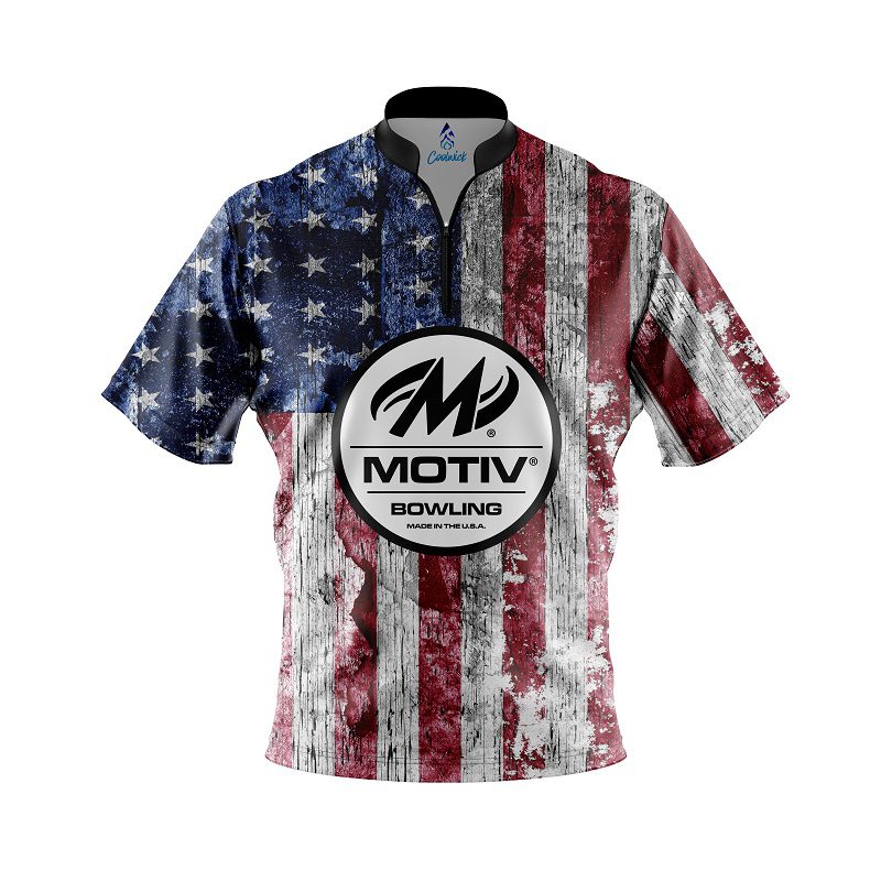 Motiv Rustic Flag Quick Ship CoolWick Sash Zip Bowling Jersey