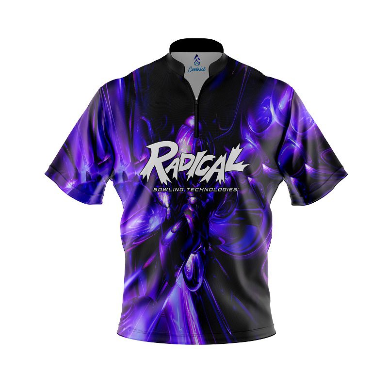 Image of Radical Liquid Plasma Purple Quick Ship CoolWick Sash Zip Bowling Jersey