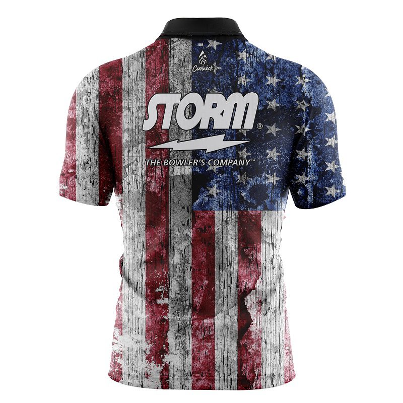 Storm Rustic Flag Quick Ship CoolWick Sash Zip Bowling Jersey - Image 2
