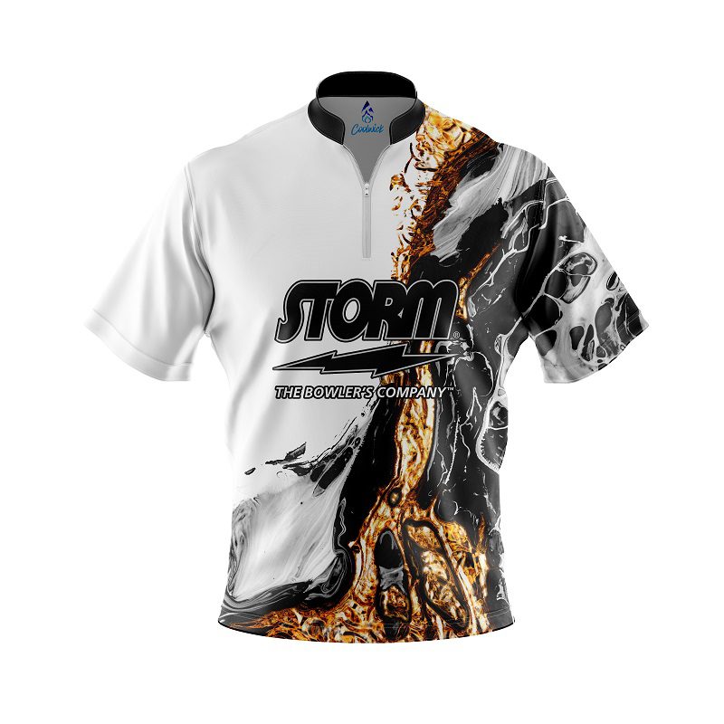 Storm Black And Gold Liquid Marble Quick Ship CoolWick Sash Bowling Jersey + FREE SHIPPING at BowlersMart.com