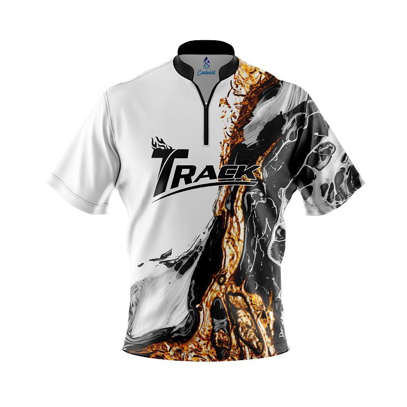 Track Black And Gold Liquid Marble Quick Ship CoolWick Sash Zip Bowling Jersey