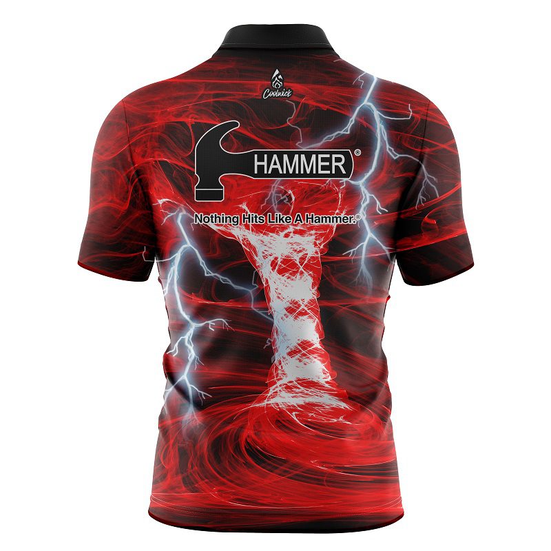 Hammer Electrical Tornado Red  Quick Ship CoolWick Sash Zip Bowling Jersey - Image 2