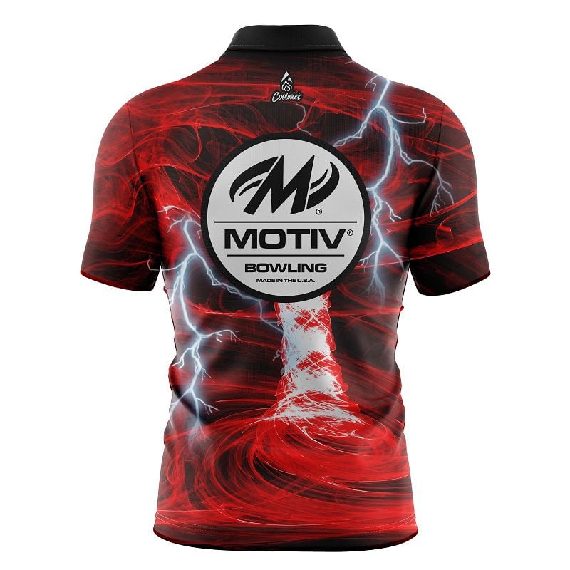 Motiv Electrical Tornado Red Quick Ship CoolWick Sash Zip Bowling Jersey - Image 2