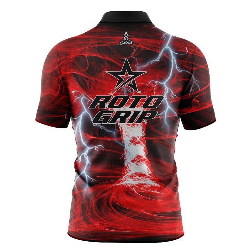 Roto Grip Electrical Tornado Red Quick Ship CoolWick Sash Zip Bowling Jersey - Image 2
