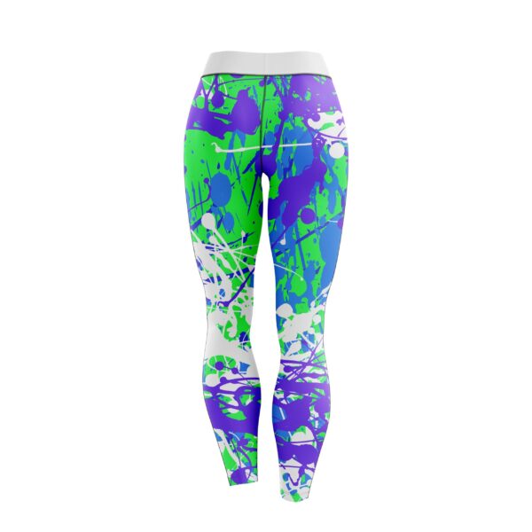 Paint Splatter Green Purple CoolWick Women's Leggings - Image 2