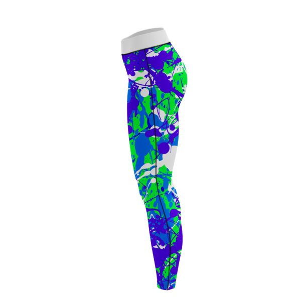 Paint Splatter Green Purple CoolWick Women's Leggings - Image 3